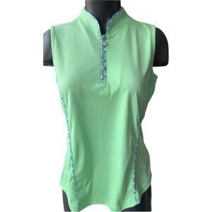 Greg Norman Sleeveless qtr zip performance fabric green blue golf shirt